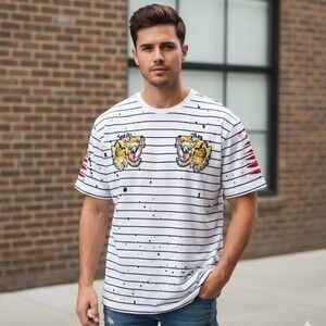 SWITCH Remarkable EMBROIDERED TIGER‎ Design Tee - WHITE - Men's Size Large